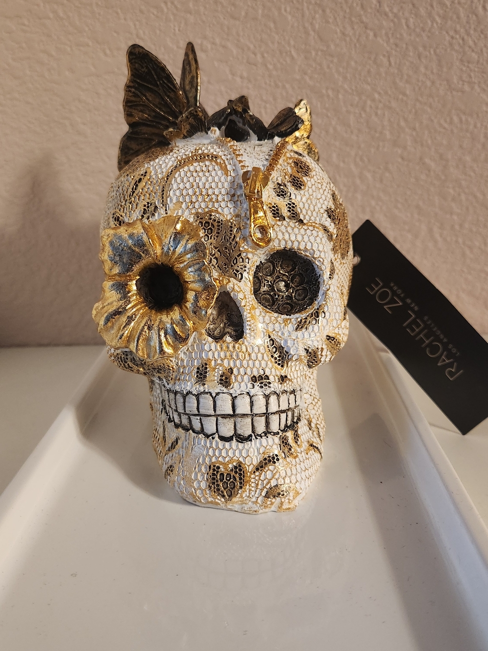 Rachel Zoe White and Gold Floral Skull Accent